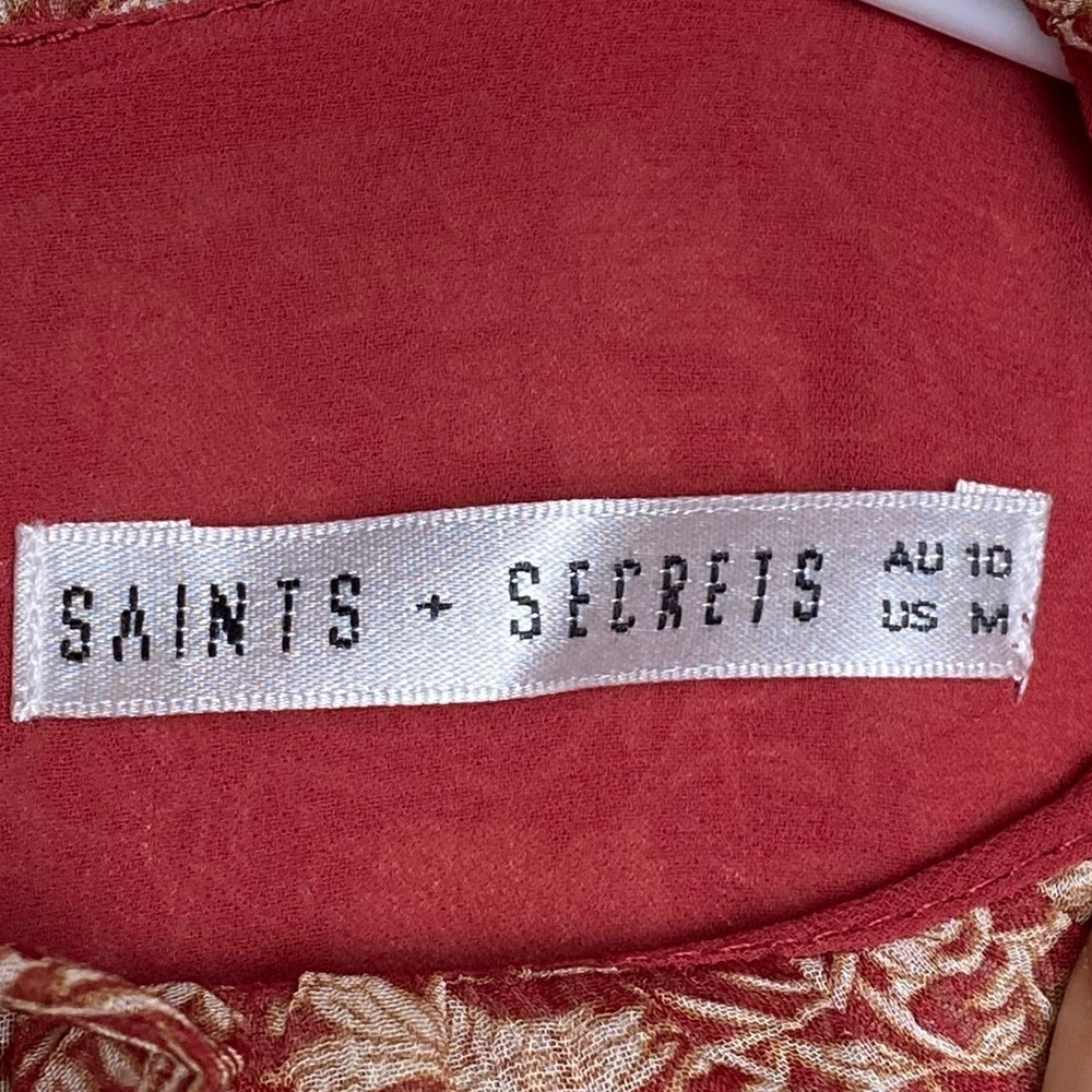Saints + Secrets High Neck Chiffon Ruffle Dress.Tie Waist Size M - Picture 6 of 16